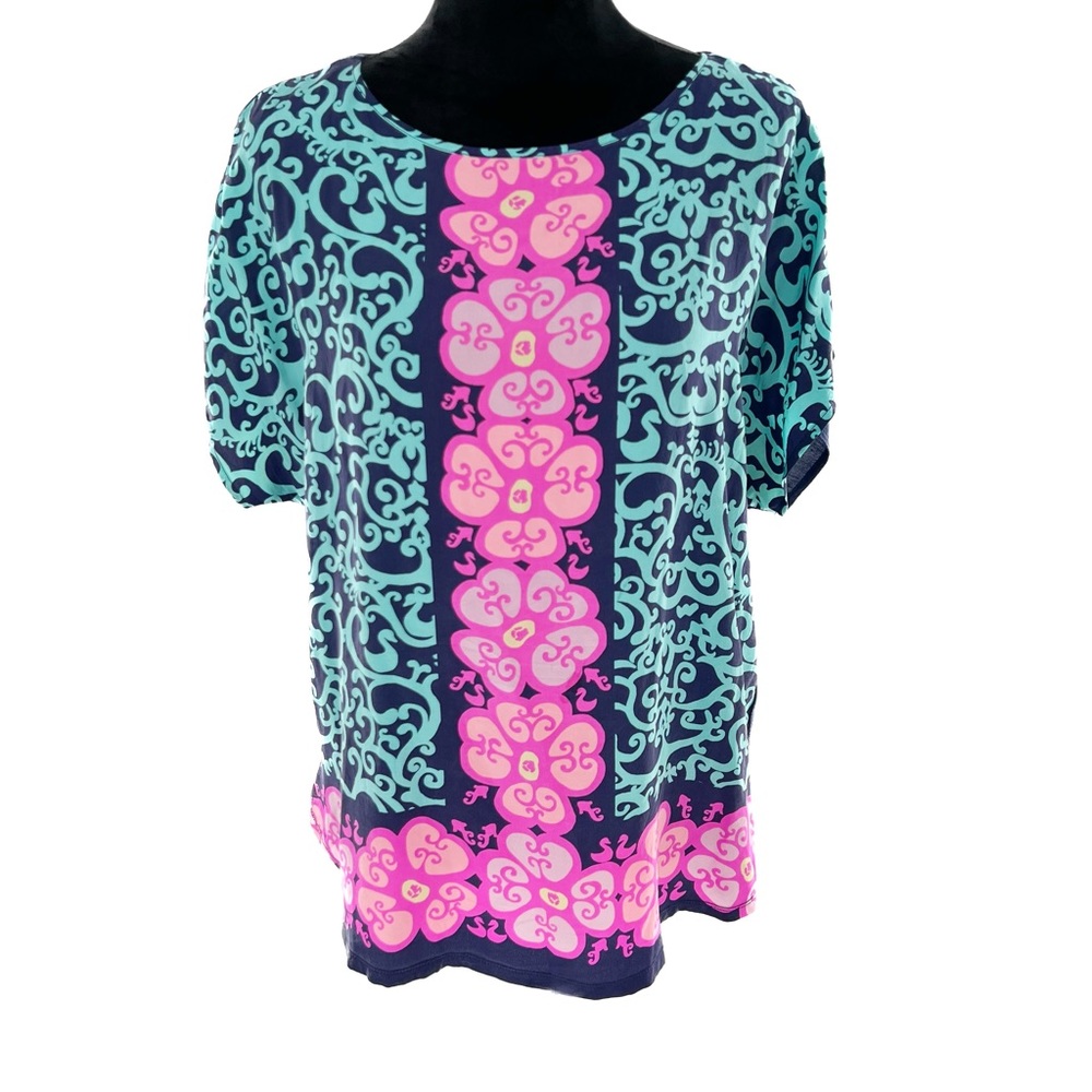 Lilly Pulitzer Marion Short Sleeve Silk Blouse Top Size Medium/Large - Picture 3 of 17